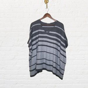 Eileen Fisher Womens Gray Striped Short Sleeve V Neck Poncho Size Small/…